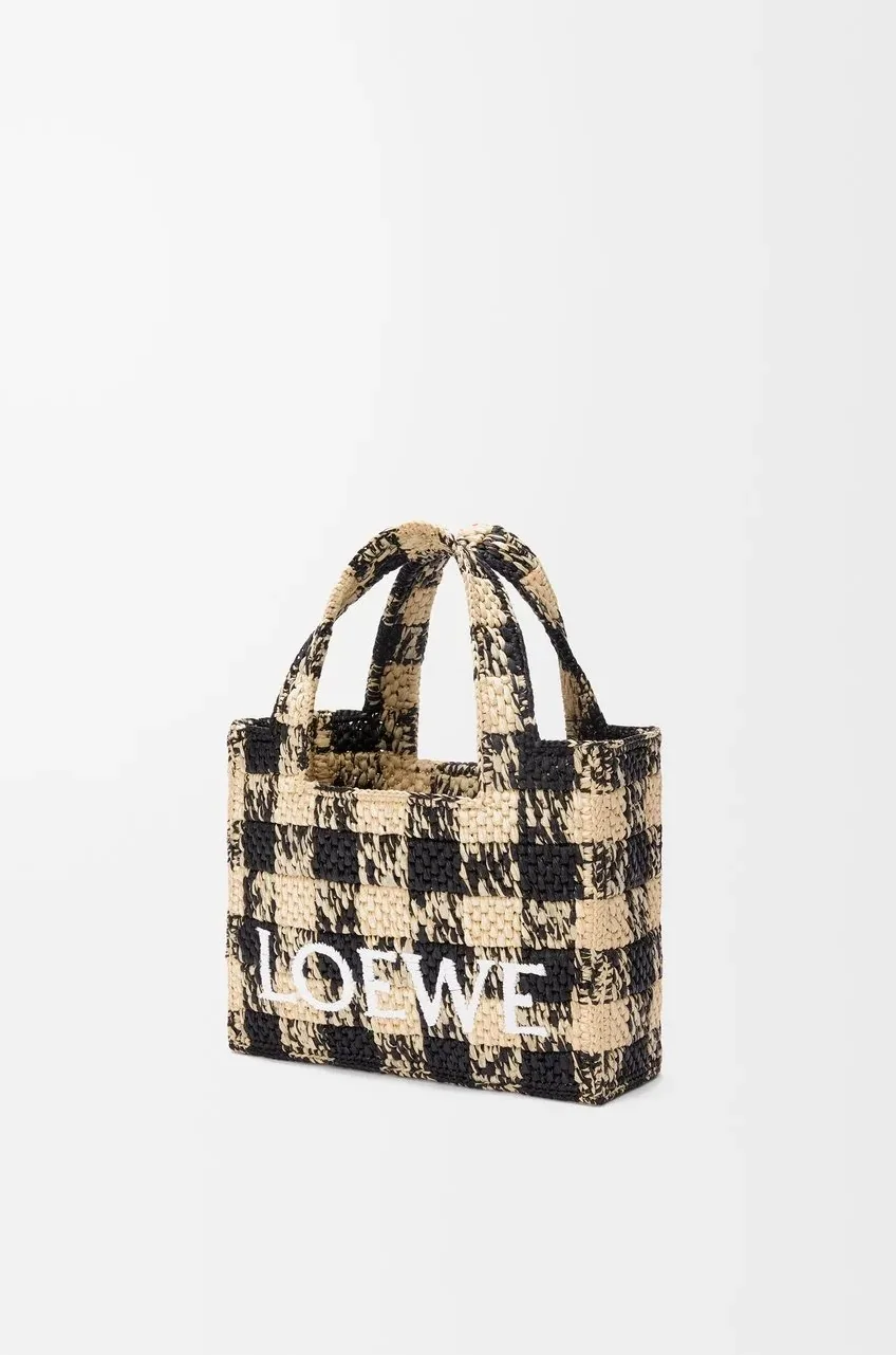 Loewe Mini Font Tote Raffia Natural / ALF1V46X10