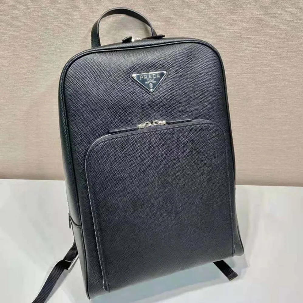 Prada Saffiano Leather Backpack with Triangle Logo for Unisex in Black Prada Saffiano Leather Backpack with Triangle Logo for Unisex in Black