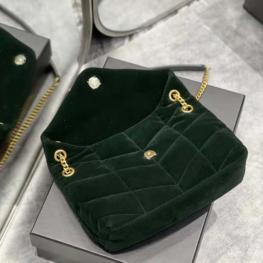 Saint Laurent YSL Puffer Small Bag in Velvet and Lambskin for Women in Green Saint Laurent YSL Puffer Small Bag in Velvet and Lambskin for Women in Green