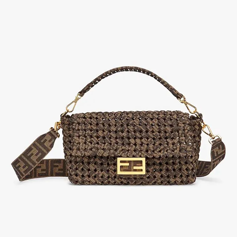 Fendi Baguette Jacquard Fabric Interlace Bag for Women Fendi Baguette Jacquard Fabric Interlace Bag for Women