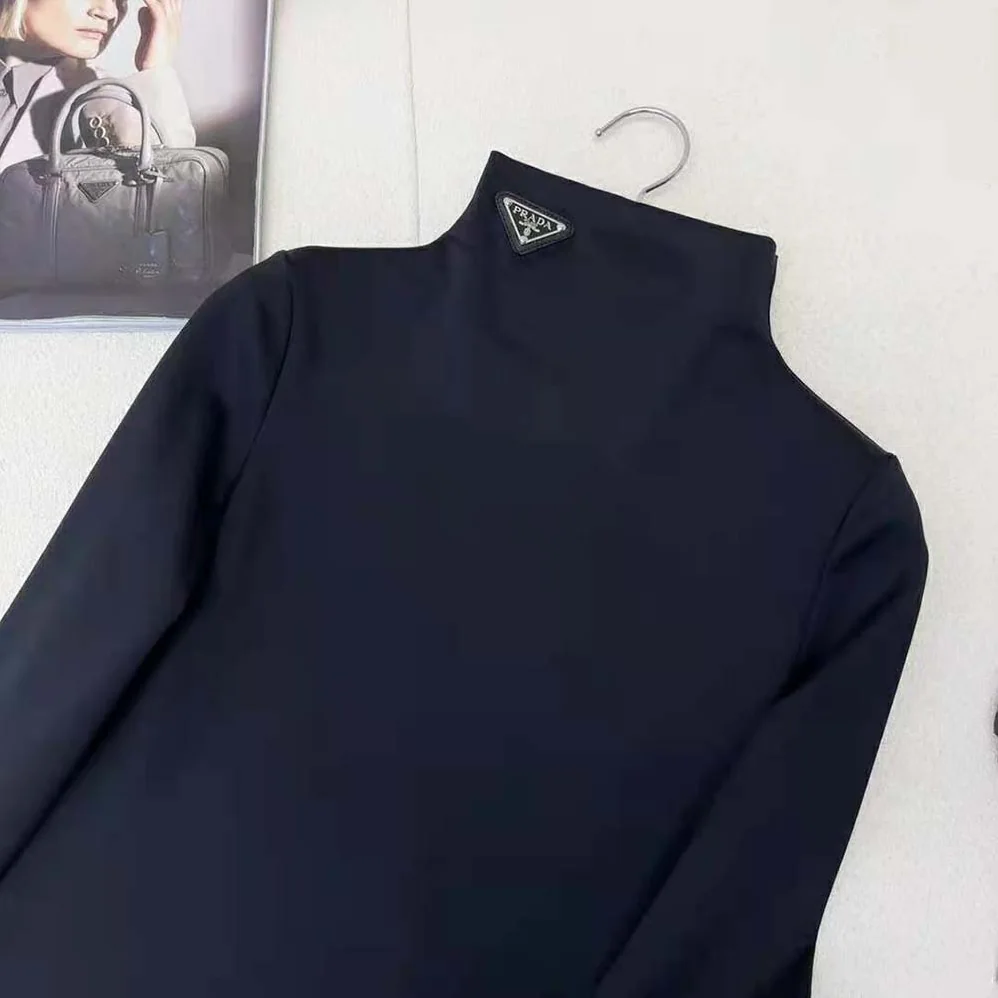 Prada Jersey Turtleneck Top for Women in Black Prada Jersey Turtleneck Top for Women in Black