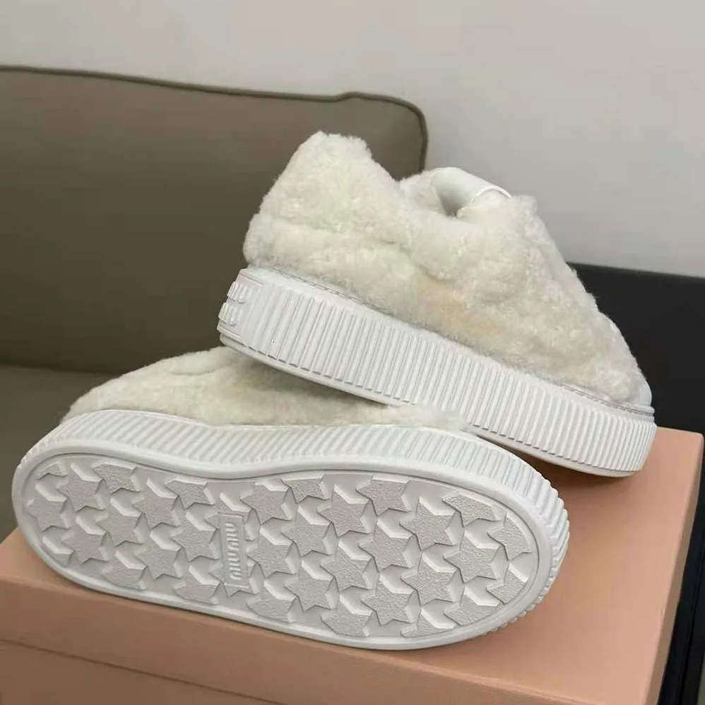 Miu Miu Shearling Sneakers with EVA Sole with Logo for Women