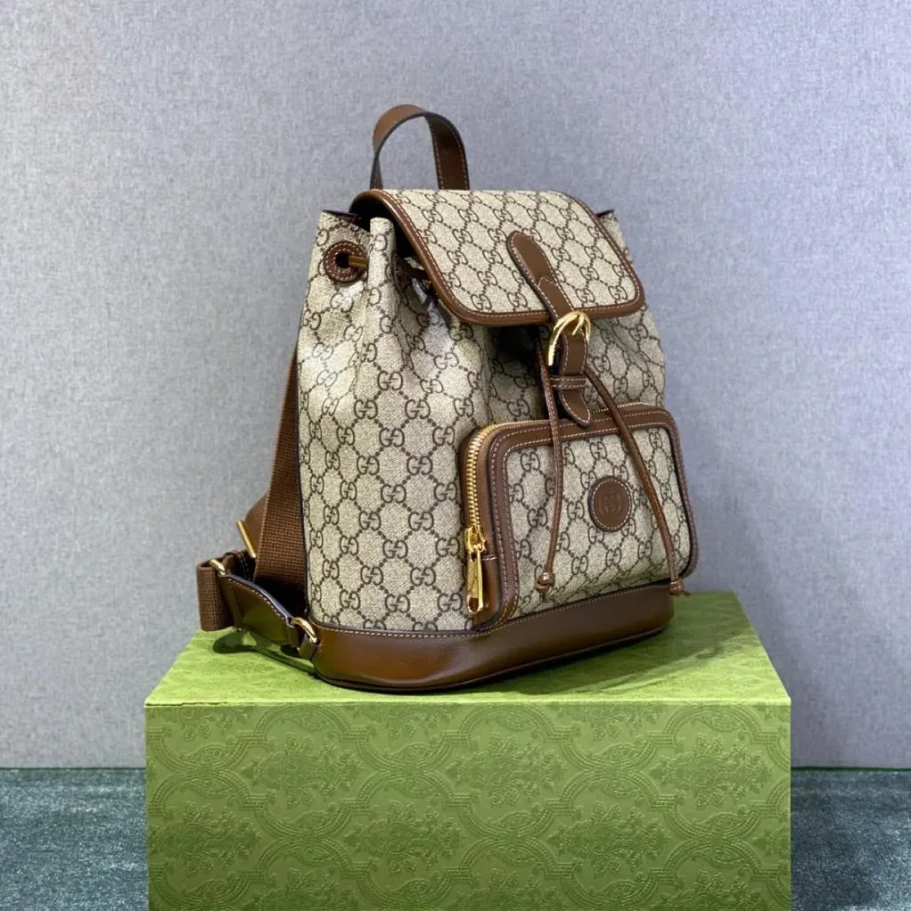 Gucci Backpack With Interlocking G Beige And Ebony GG Supreme Canvas Brown / Gucci Backpack With Interlocking G Beige And Ebony GG Supreme Canvas Brown /