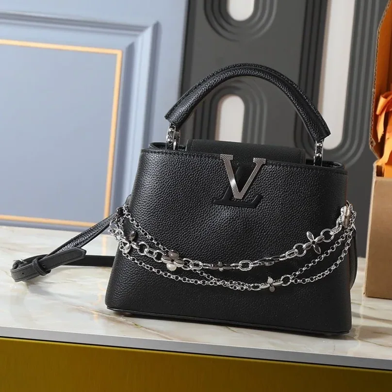 Louis Vuitton Capucines BB Top Handle Bag in Black Silver/ Gold Hardware