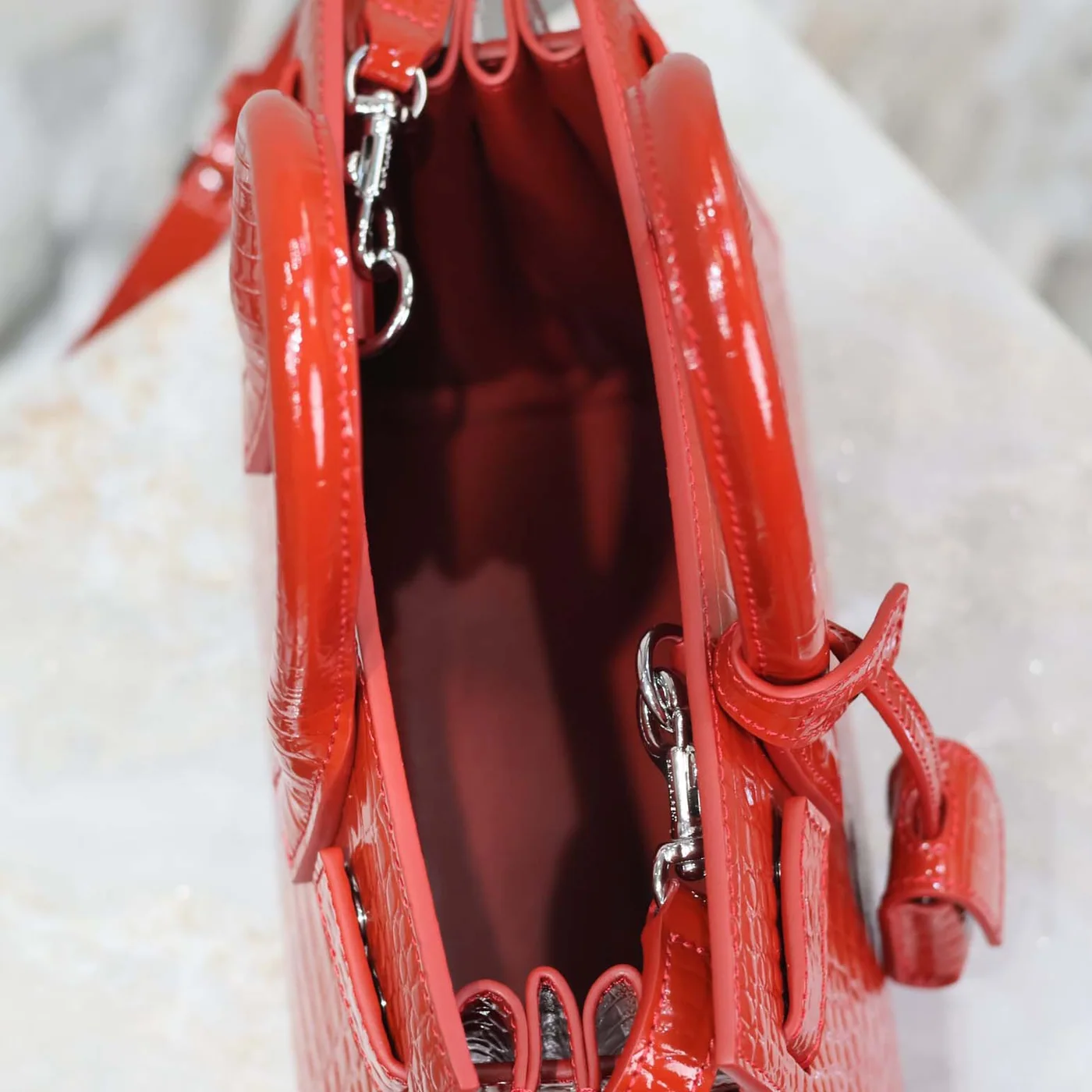Saint Laurent YSL Sac De Jour in Crocodile Embossed Leather Nano for Women in Red Saint Laurent YSL Sac De Jour in Crocodile Embossed Leather Nano for Women in Red