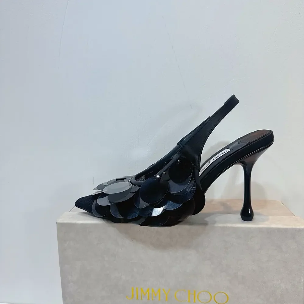 Jimmy Choo Isa 95 Black Mesh Paillette Pumps for Women
