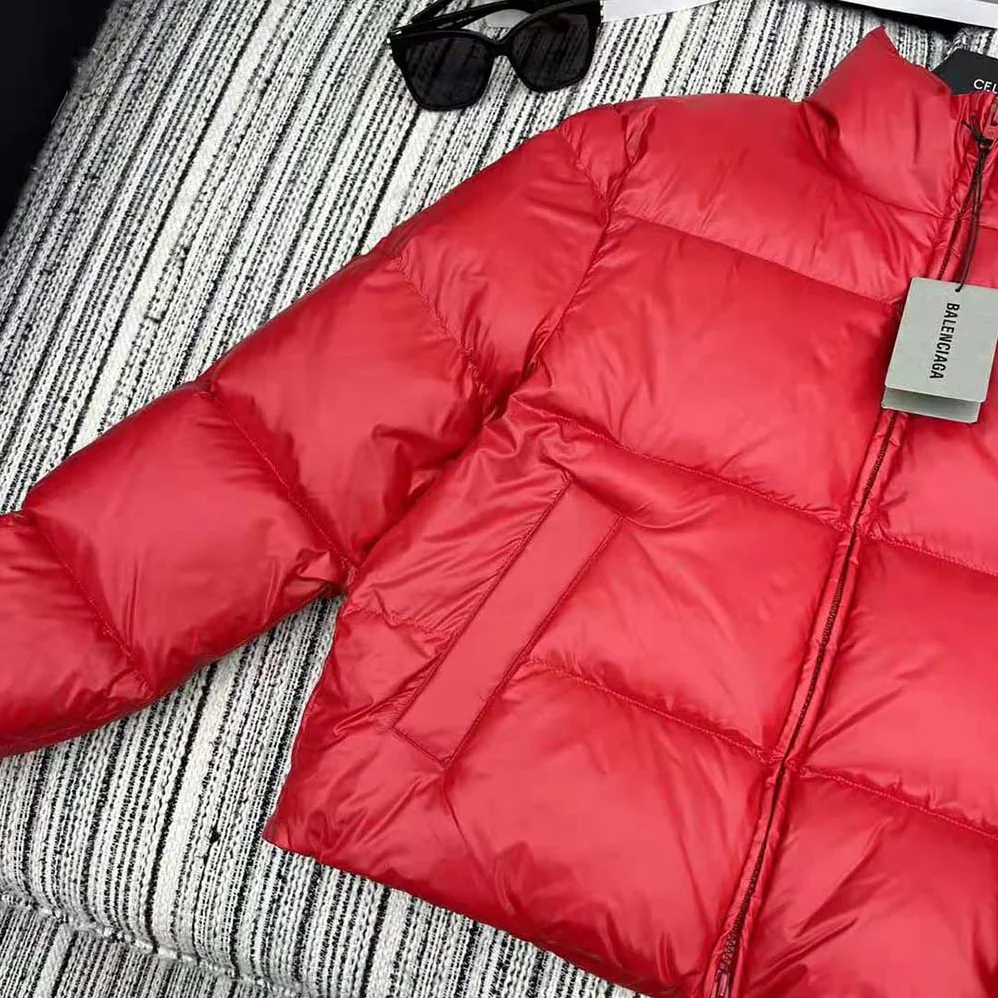 Balenciaga Shrunk Puffer in Red Shiny Coated Nylon for Men Balenciaga Shrunk Puffer in Red Shiny Coated Nylon for Men
