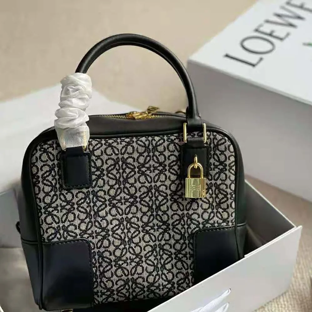Loewe Amazona 19 Square Bag in Jacquard and Calfskin for Women in Black