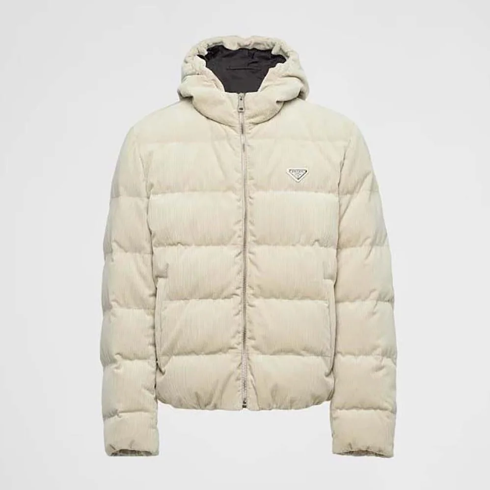 Prada Cropped Corduroy Down Jacket for Men in White Prada Cropped Corduroy Down Jacket for Men in White