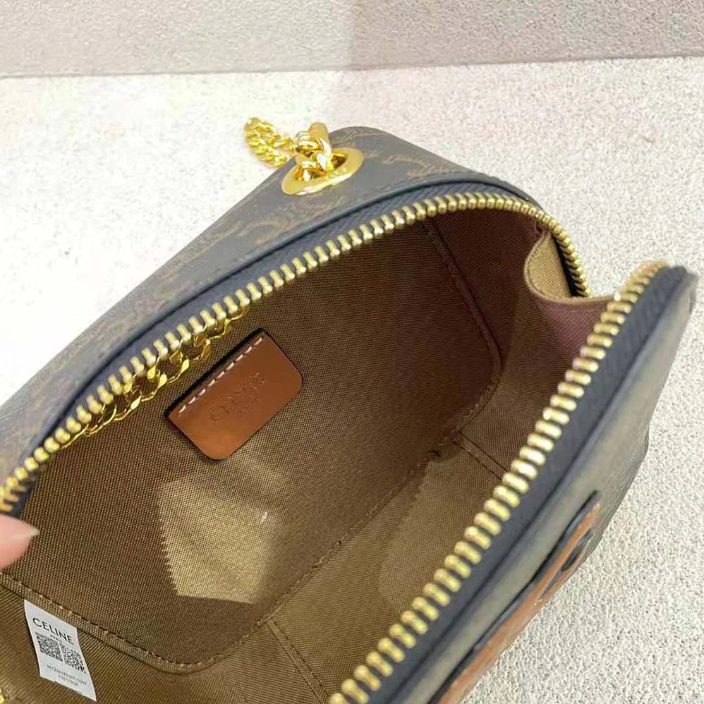 Celine Box on Chain Cuir Triomphe in Triomphe Canvas and Calfskin for Women
