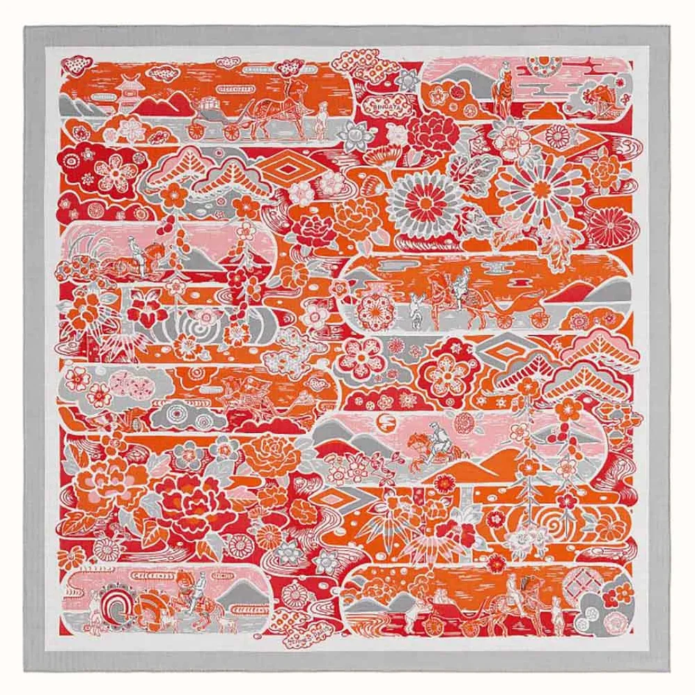 Hermes Bingata Shawl 140 in Cashmere and Silk with Hand-Rolled Edges for Women in Pink Hermes Bingata Shawl 140 in Cashmere and Silk with Hand-Rolled Edges for Women in Pink