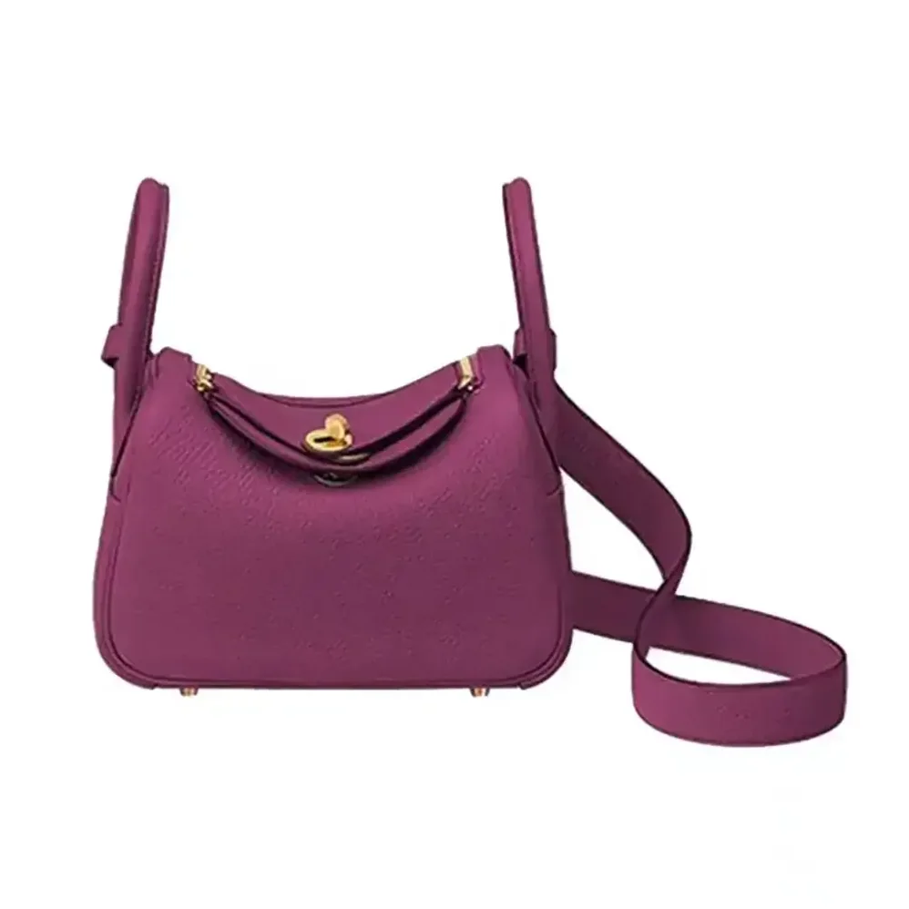 Hermes Lindy Mini 19 in Clemence Leather for Women in Purple/Gold Hermes Lindy Mini 19 in Clemence Leather for Women in Purple/Gold