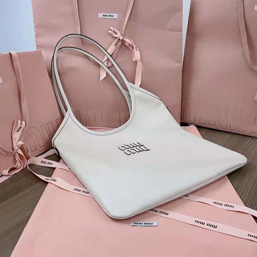Miu Miu IVY Leather Bag with Leather Lettering Logo for Women in White