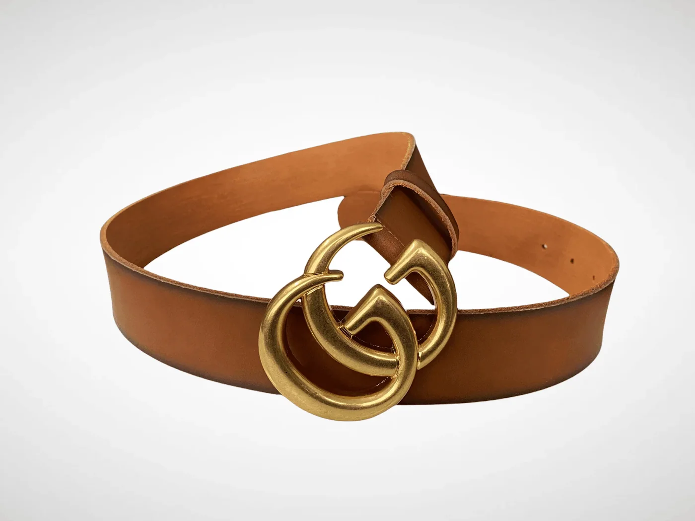 Brown Leather Belt Gold in Silver Buckle