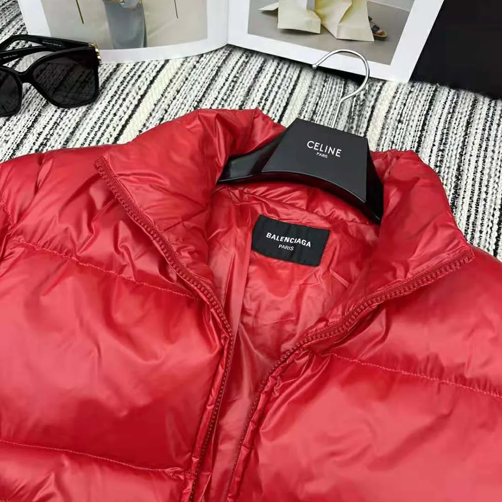 Balenciaga Shrunk Puffer in Red Shiny Coated Nylon for Men Balenciaga Shrunk Puffer in Red Shiny Coated Nylon for Men