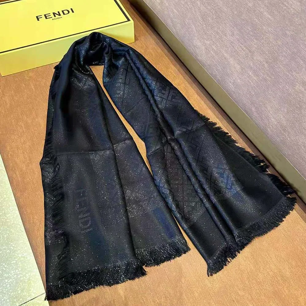 Fendi FF Shawl Black Lurex for Unisex Fendi FF Shawl Black Lurex for Unisex