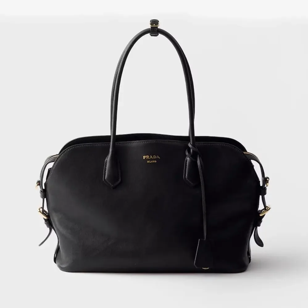 Prada Large Leather Tote Bag for Women in Black