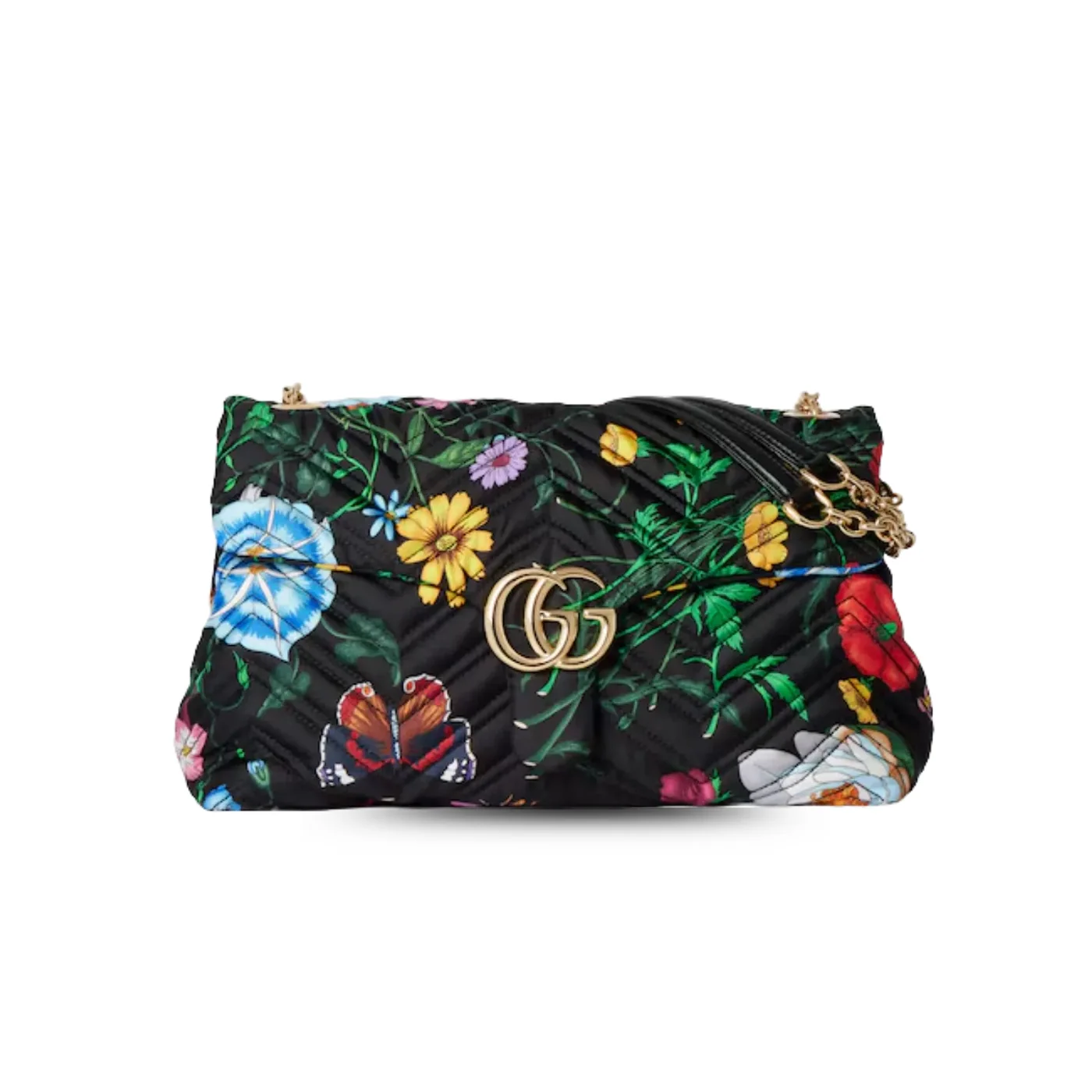 Gucci Marmont Medium Shoulder Bag / Black And Multicolor Flora Gold Hardware Gucci Marmont Medium Shoulder Bag / Black And Multicolor Flora Gold Hardware