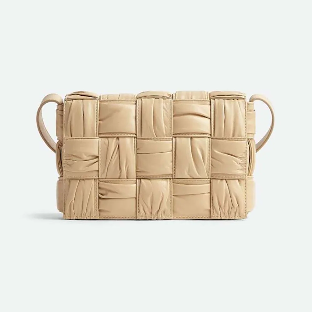 Bottega Veneta Cassette Foulard Intreccio Leather Cross-Body Bag for Women in Beige