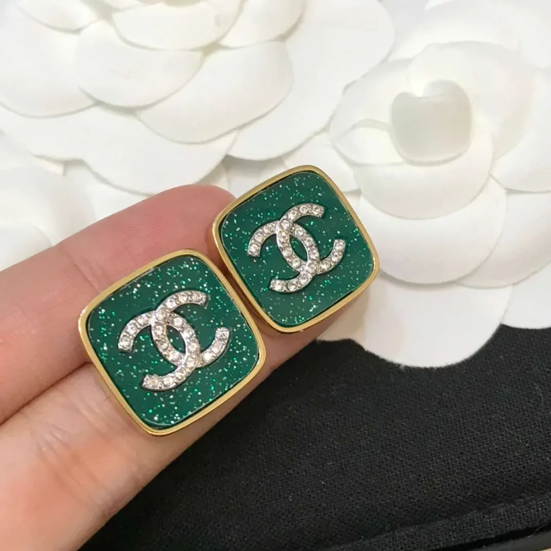 Chanel CC Stud Earrings Green Chanel CC Stud Earrings Green