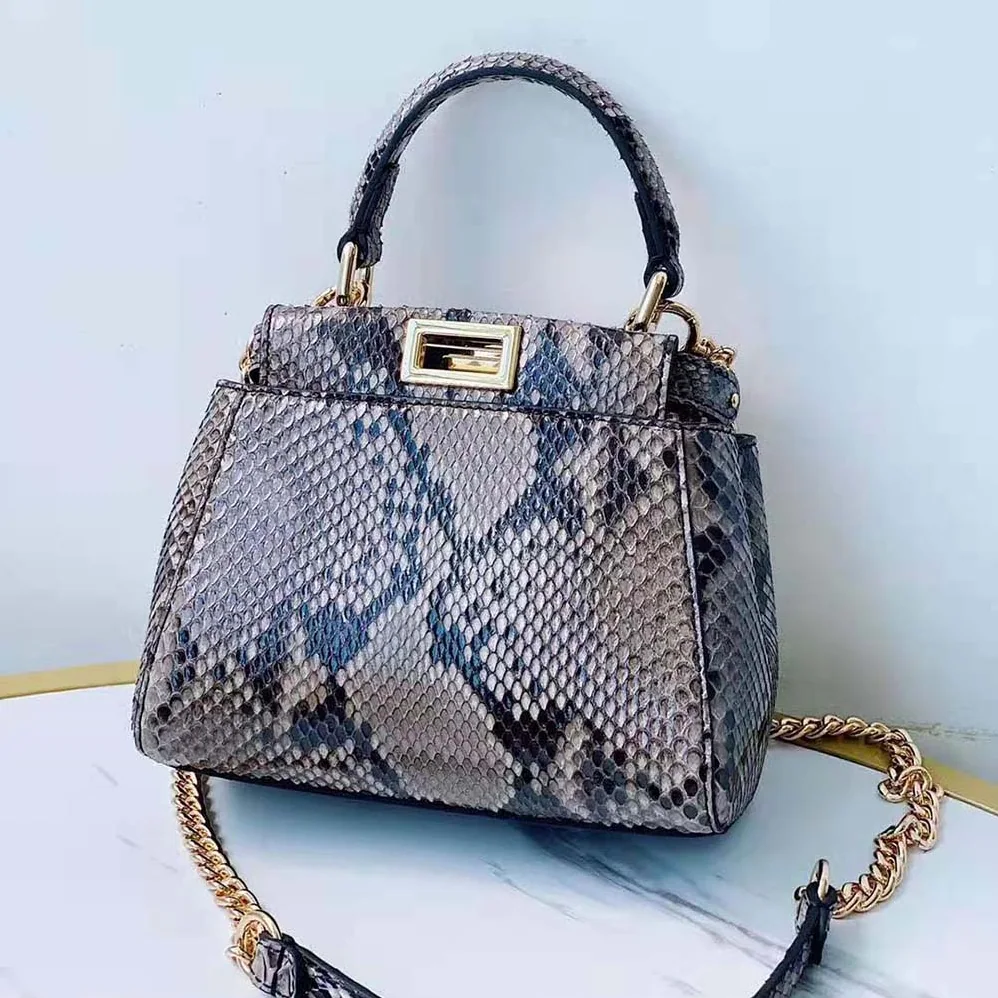 Fendi Peekaboo Iconic Mini Gray Python Bag for Women
