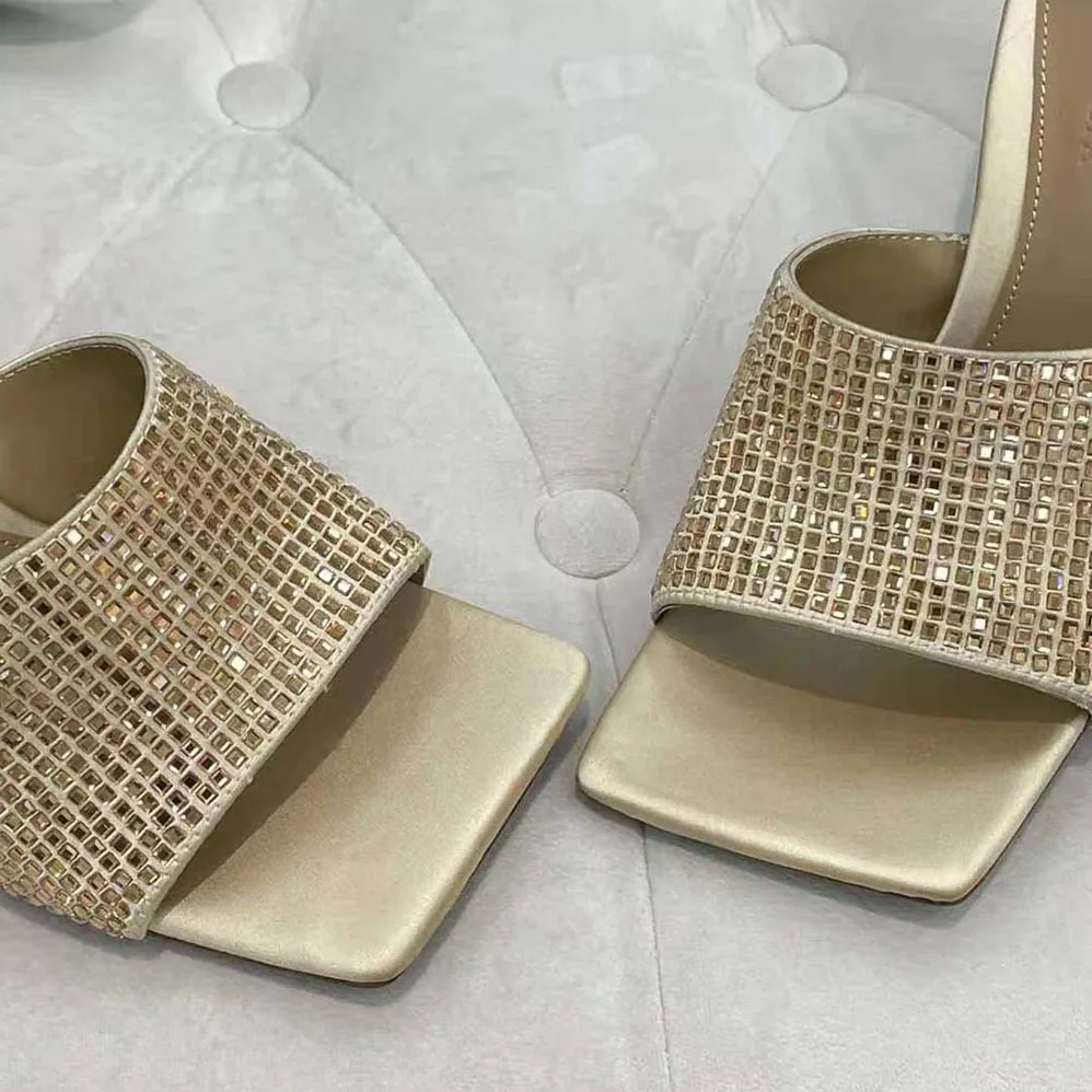 Bottega Veneta Stretch Strass-Embellished Silk Mules for Women in Gold