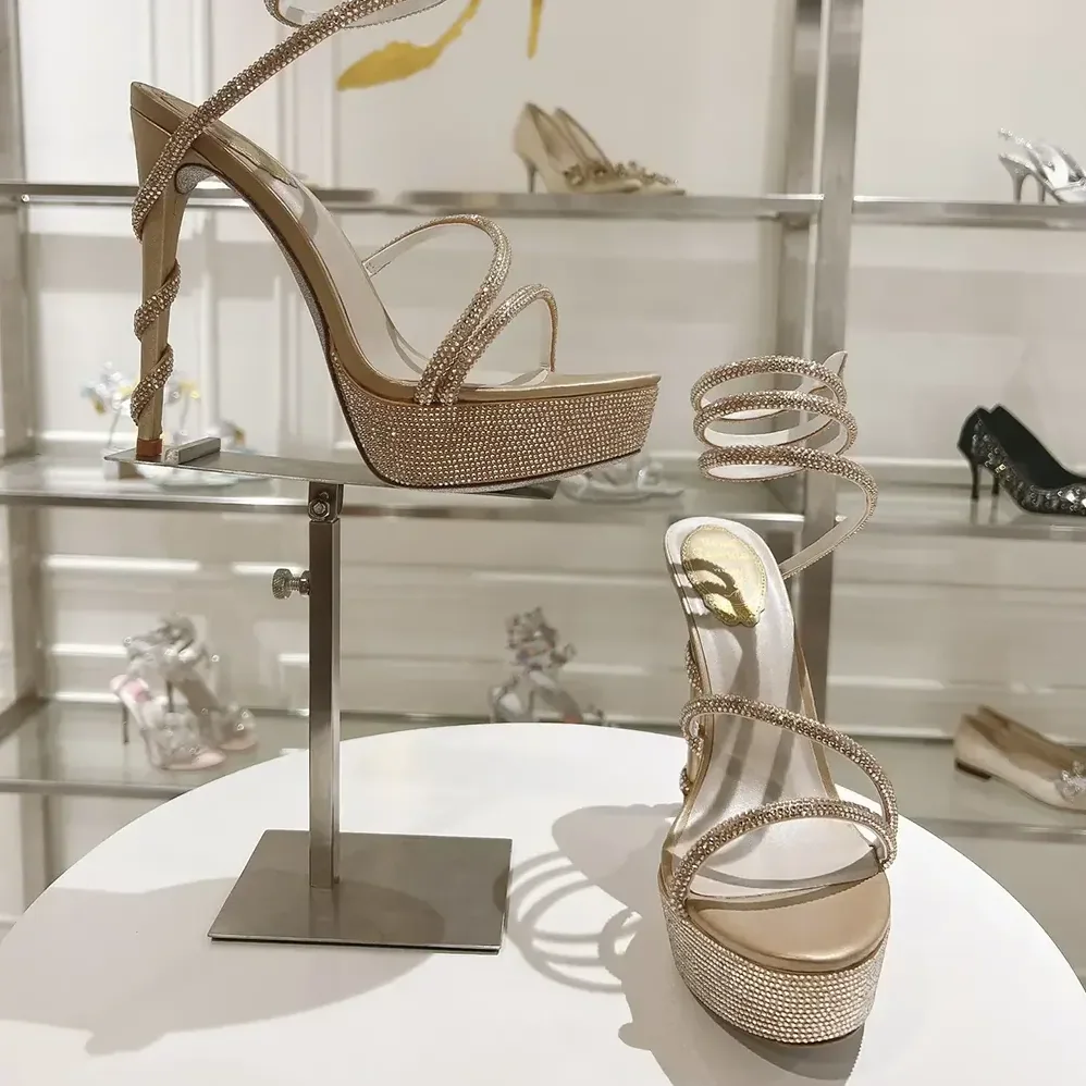Rene Caovilla Margot Crystal Beige Platform Sandal 130 for Women Rene Caovilla Margot Crystal Beige Platform Sandal 130 for Women
