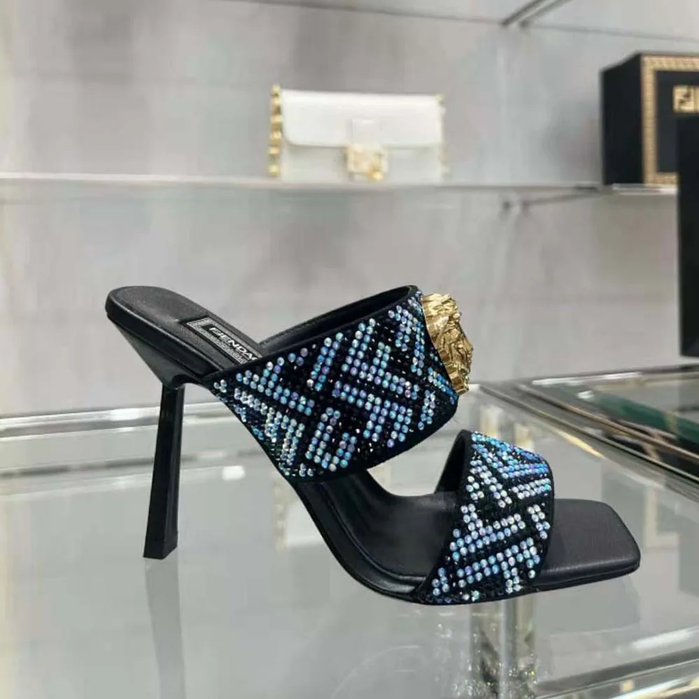 Versace Fendace FF Jacquard Mules for Women Versace Fendace FF Jacquard Mules for Women