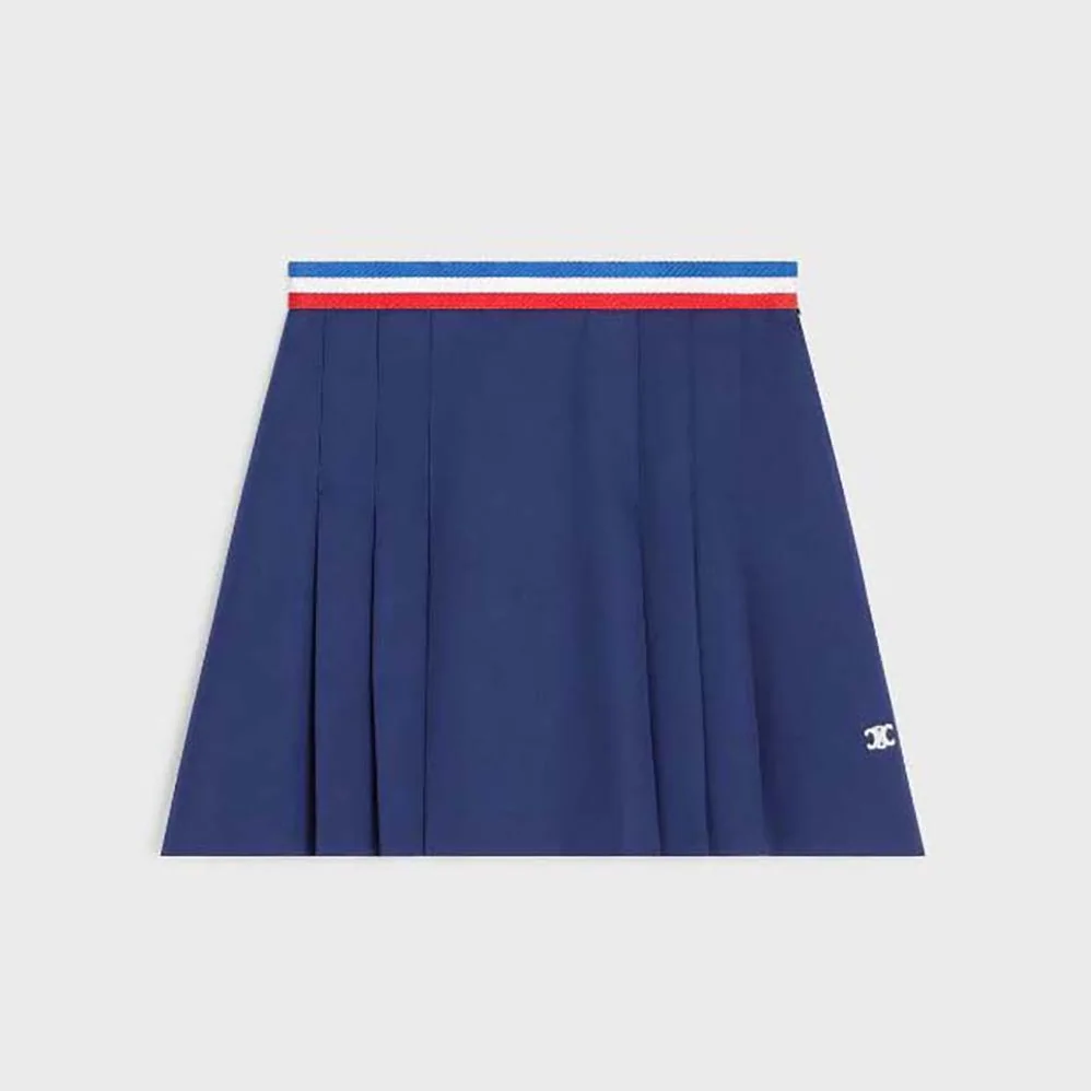 Celine Pleated Mini Skirt in Cotton Gabardine for Women in Navy Celine Pleated Mini Skirt in Cotton Gabardine for Women in Navy