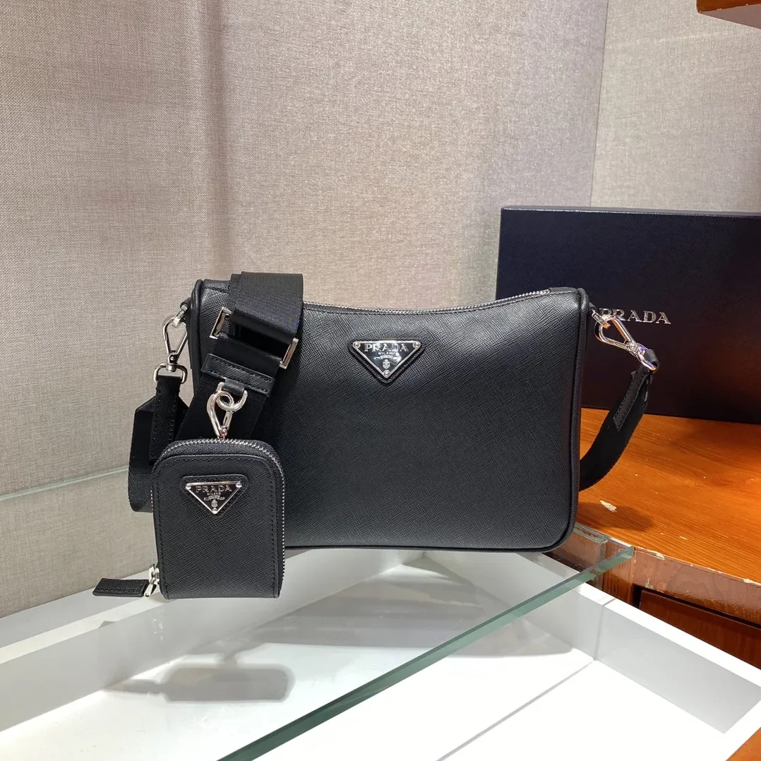 Prada Re-Nylon And Saffiano Shoulder Bag Black Prada Re-Nylon And Saffiano Shoulder Bag Black
