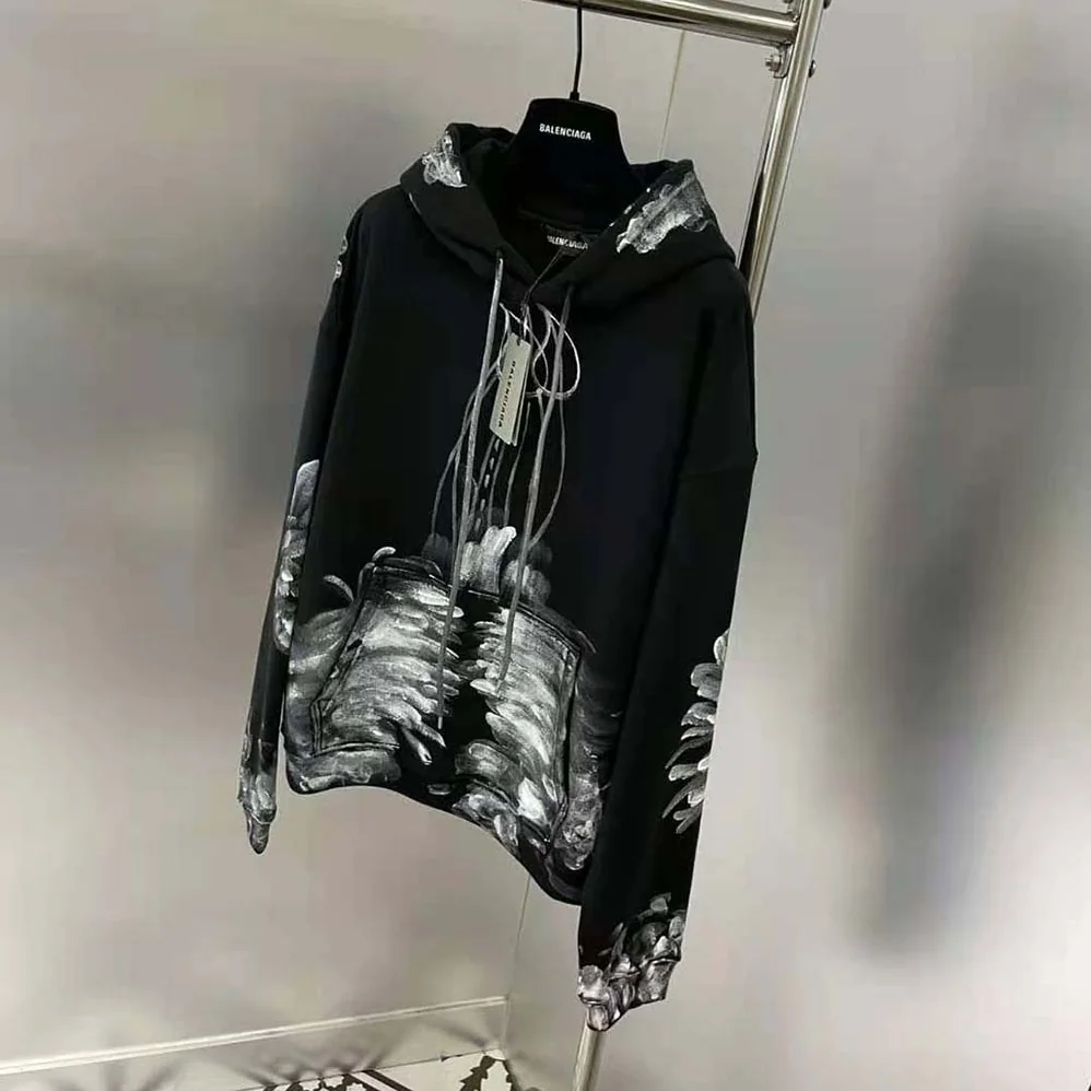 Balenciaga Painter Fitted Hoodie in Black for Women in White Medium Fleece
