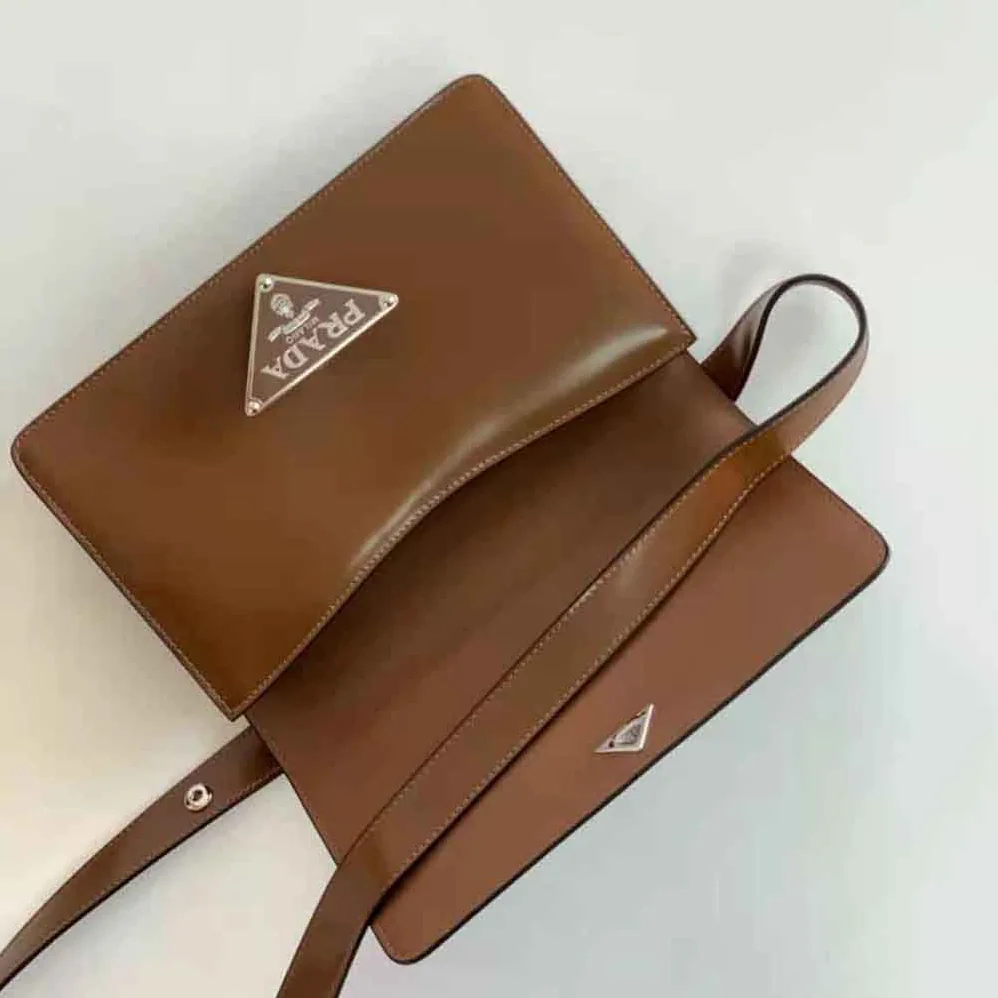 Prada Embleme Brushed-Leather Bag for Women in Brown