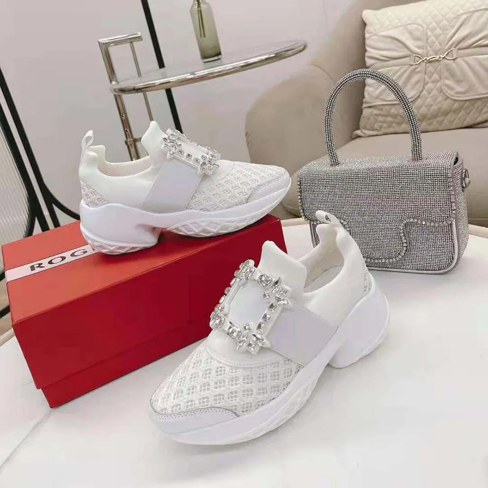 Roger Vivier Viv' Run Strass Buckle Sneakers in Technical Fabrics for Women in White