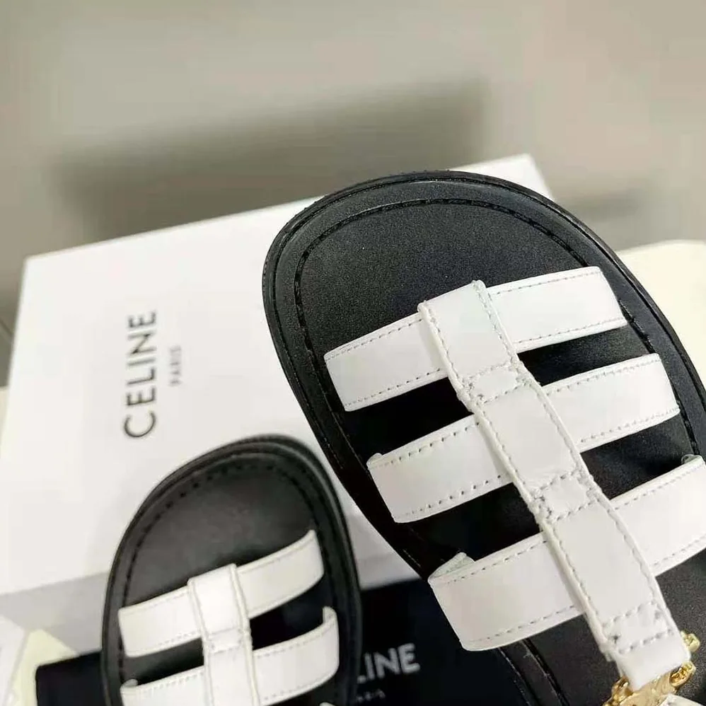 Celine Clea Triomphe Gladiator Chunky Sandal in Vegetal Calfskin for Women in White Celine Clea Triomphe Gladiator Chunky Sandal in Vegetal Calfskin for Women in White
