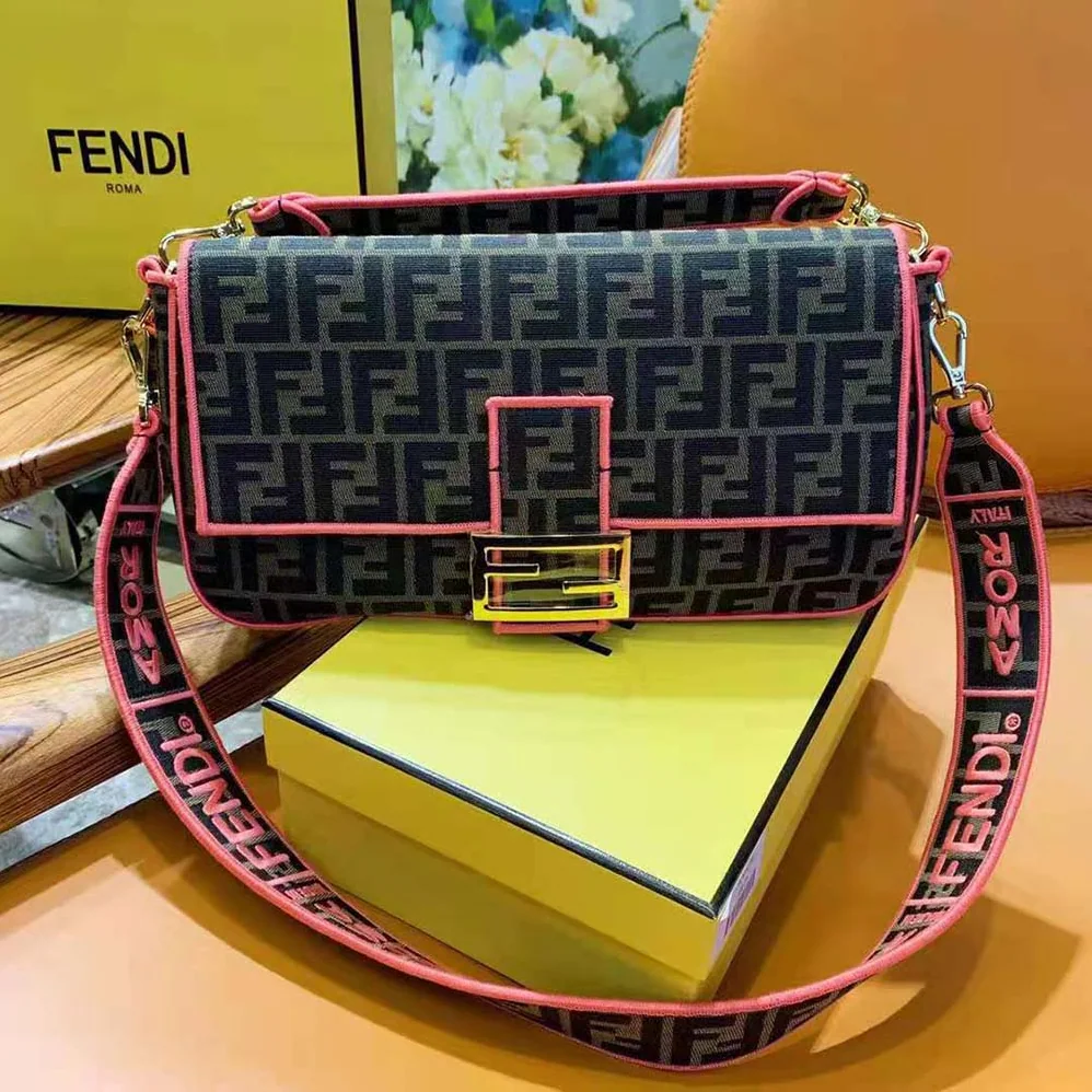 Fendi Baguette Large Fendi Roma for Women in Amor Fabric Bag Fendi Baguette Large Fendi Roma for Women in Amor Fabric Bag