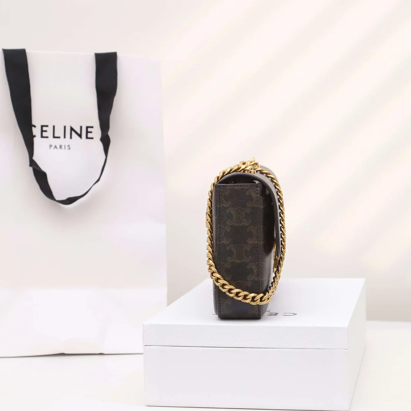 Celine Chain Shoulder Bag in Brown