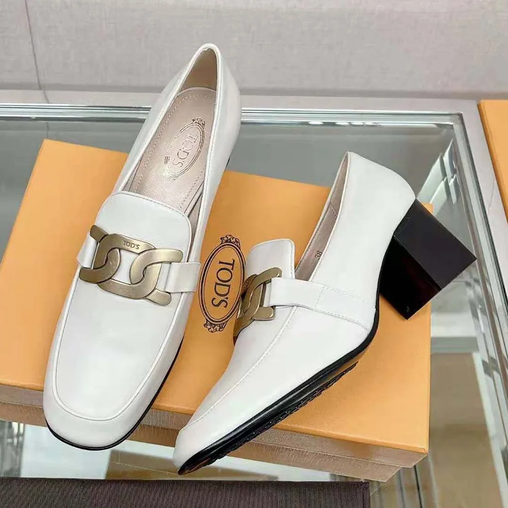 TODS Kate Loafers in Leather With Heel for Women in White