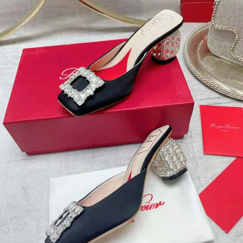 Roger Vivier Mules Rhinestone Buckle in Satin for Women Roger Vivier Mules Rhinestone Buckle in Satin for Women