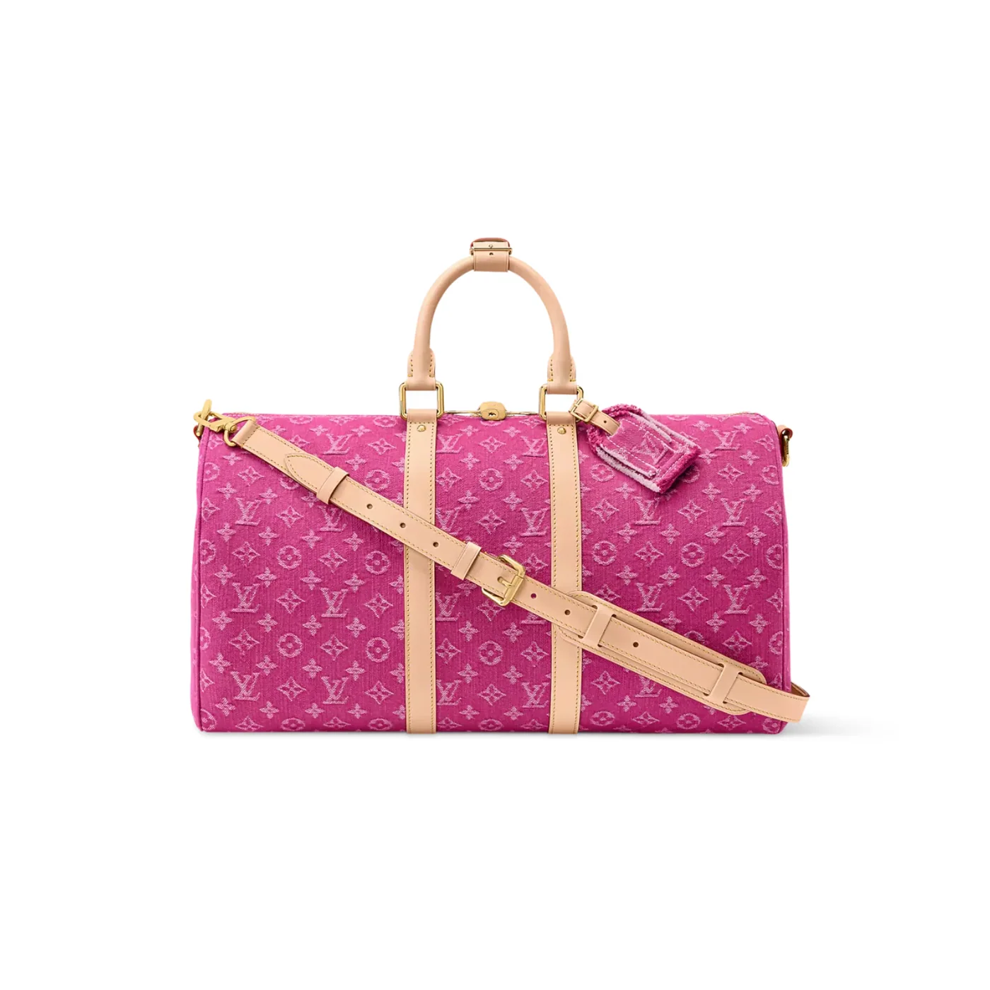 Louis Vuitton Keepall Bandouliere 45 Travel Bag in Fuchsia Denim Gold Hardware