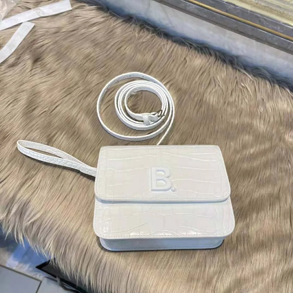 Balenciaga B. Small Bag in White Shiny Crocodile Embossed Calfskin for Women Balenciaga B. Small Bag in White Shiny Crocodile Embossed Calfskin for Women