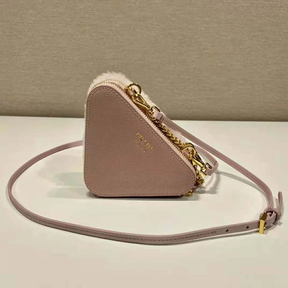 Prada Shearling and Saffiano Leather Mini-Pouch for Women in Pink Prada Shearling and Saffiano Leather Mini-Pouch for Women in Pink