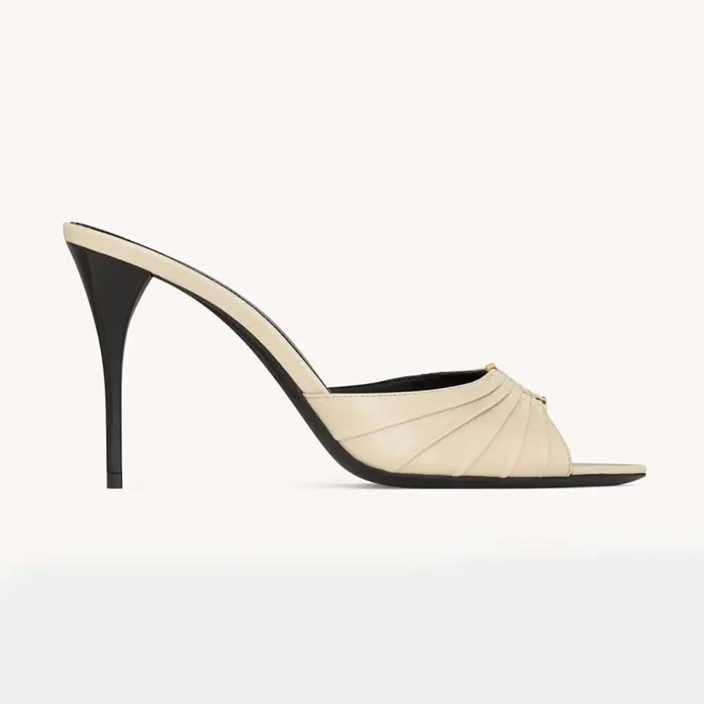Saint Laurent YSL Babylone Mules In Smooth Leather White for Women Saint Laurent YSL Babylone Mules In Smooth Leather White for Women