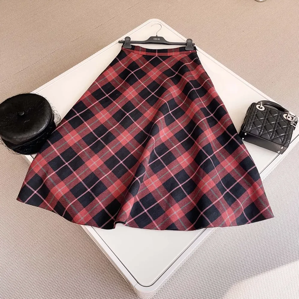 Dior Flared Mid-Length Skirt Pink Gray and White Check'n'Dior Virgin Wool for Women Dior Flared Mid-Length Skirt Pink Gray and White Check'n'Dior Virgin Wool for Women