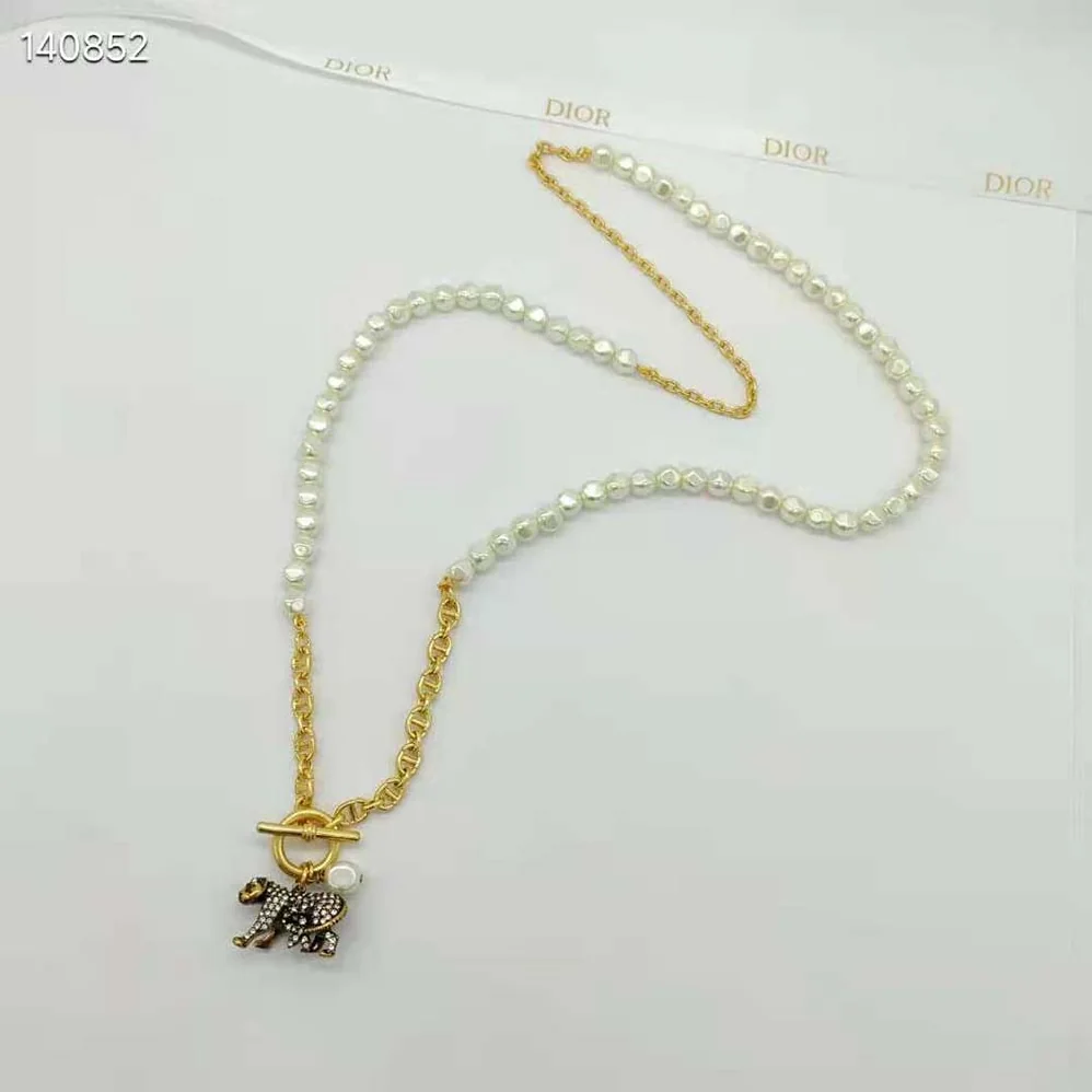 Dior Toile De Jouy Necklace Antique Gold-Finish Metal, Freshwater Pearl for Women Dior Toile De Jouy Necklace Antique Gold-Finish Metal, Freshwater Pearl for Women