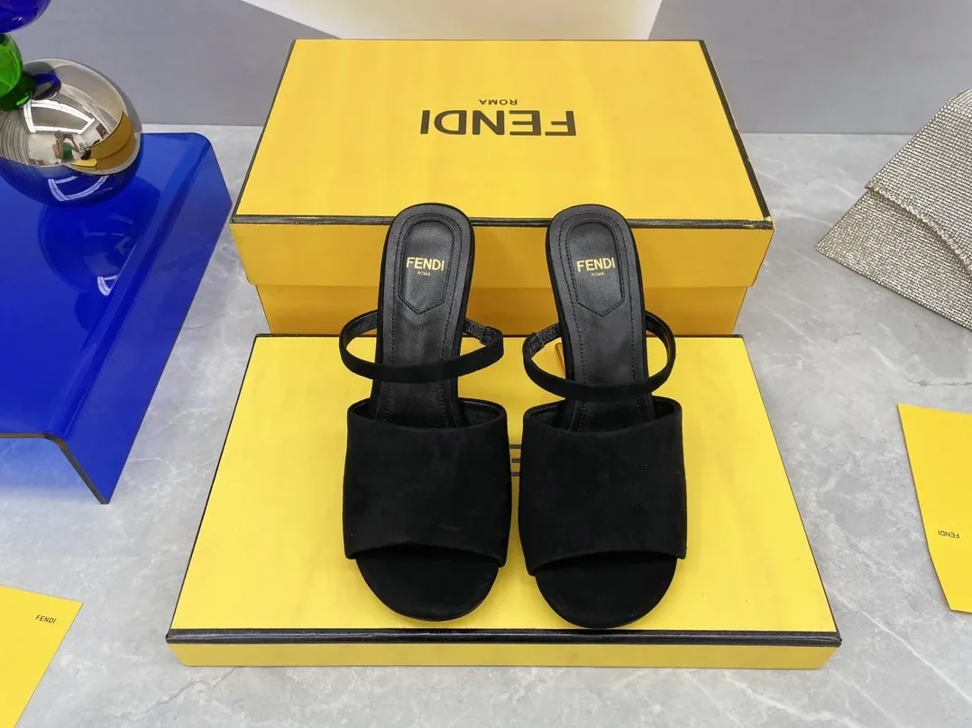 Fendi First Black Velvet High in Heeled Sandals