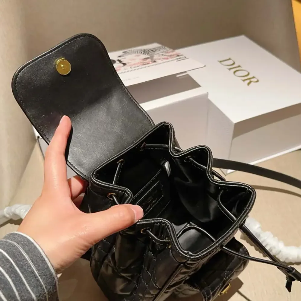 Dior Small Dior Caro Backpack Black Macrocannage Lambskin for Women
