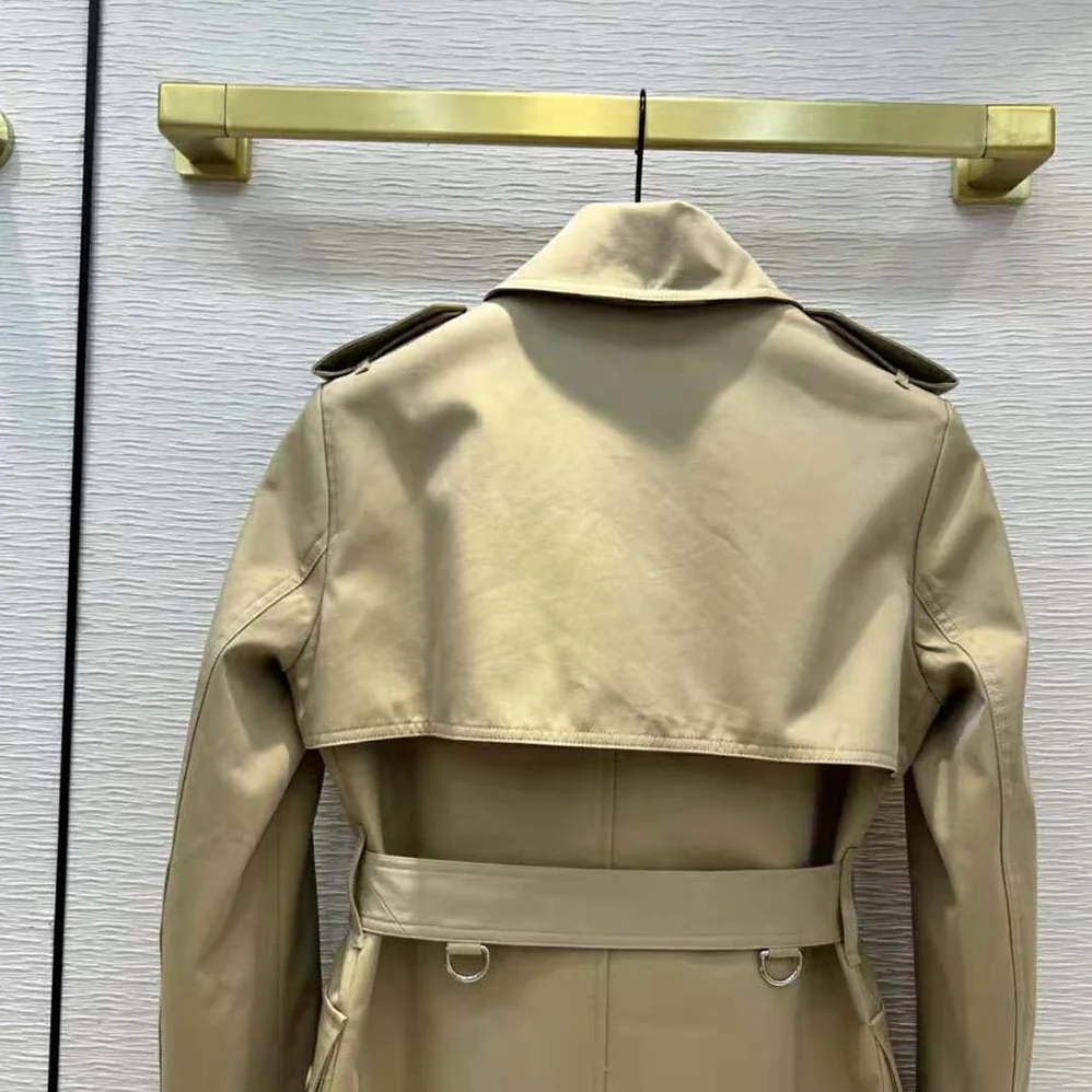 Burberry Check Panel Cotton Gabardine Trench Coat for Women in Beige