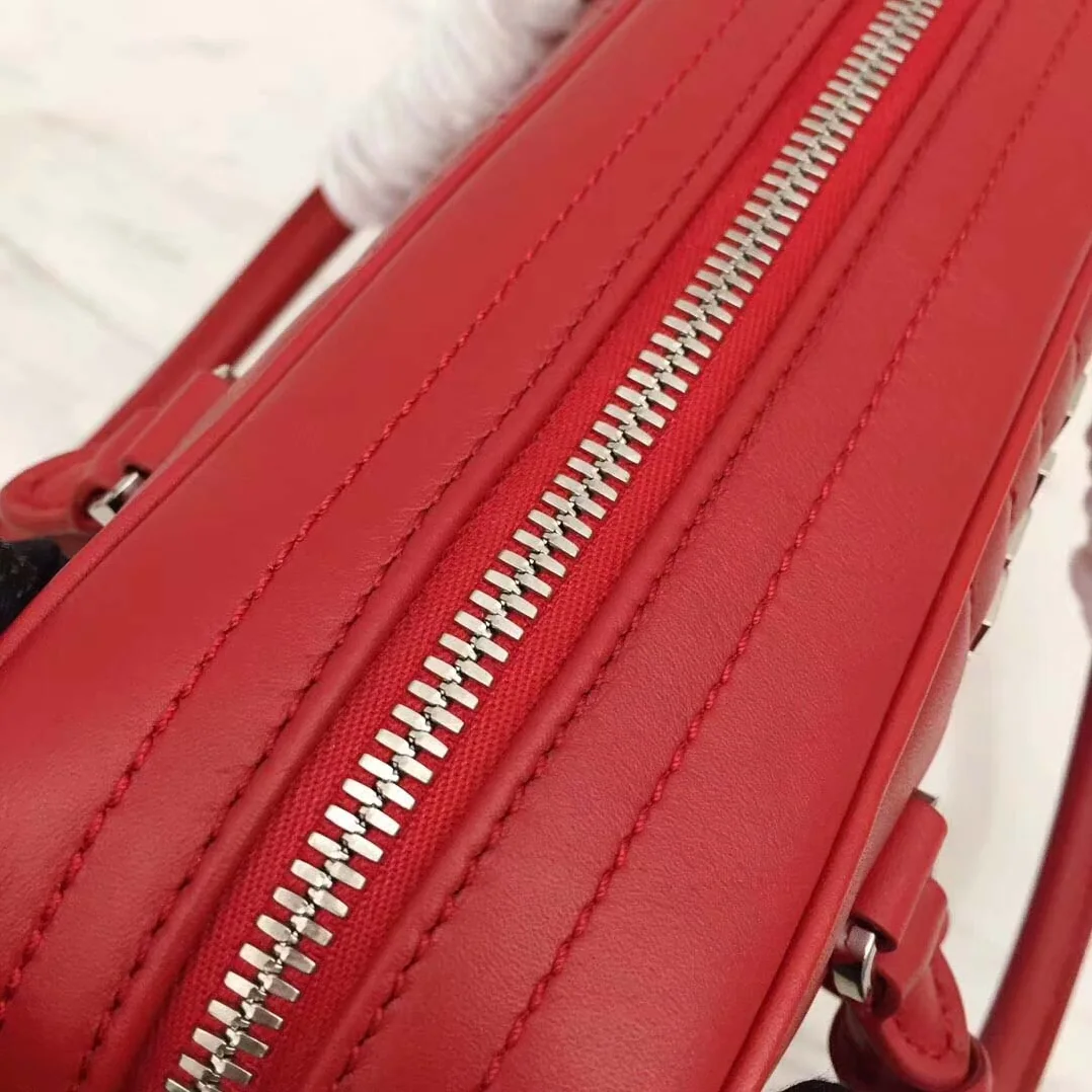 Prada Diagramme Big Leather Handbag with Top Handle in Red