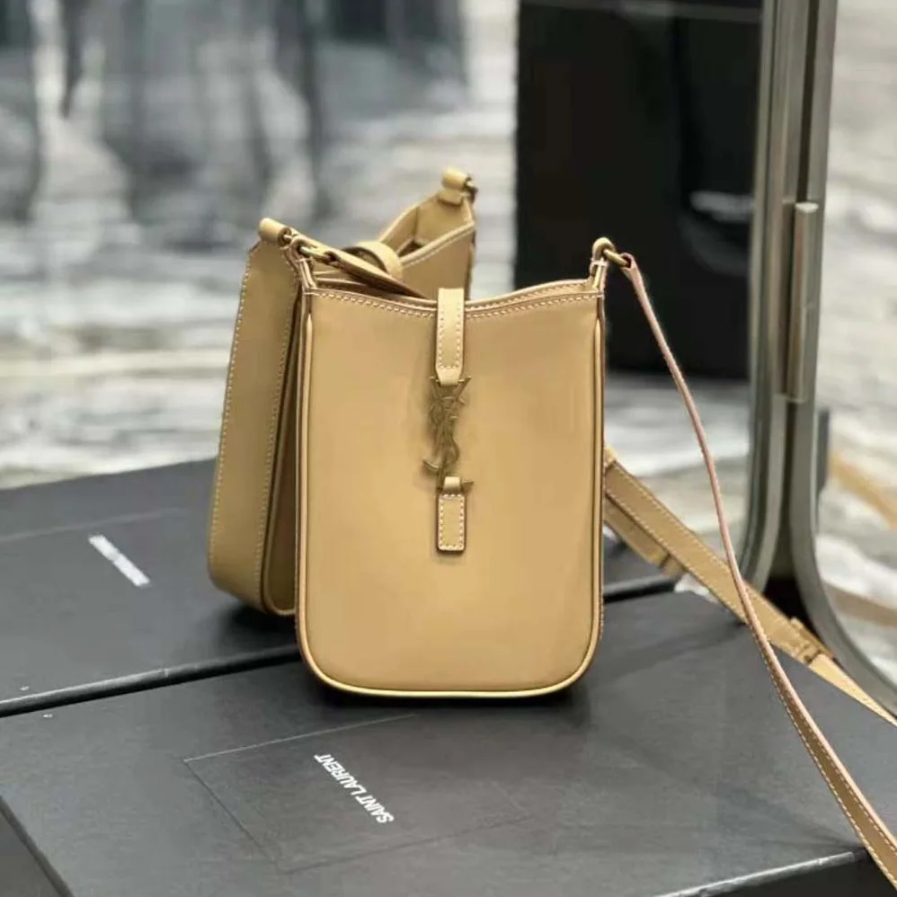 Saint Laurent YSL Le 5 à 7 Mini Vertical in Vegetable-Tanned Leather for Women in Sandy