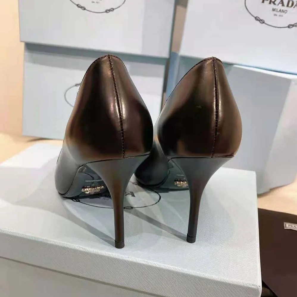 Prada Brushed Leather Pumps for Women in Black